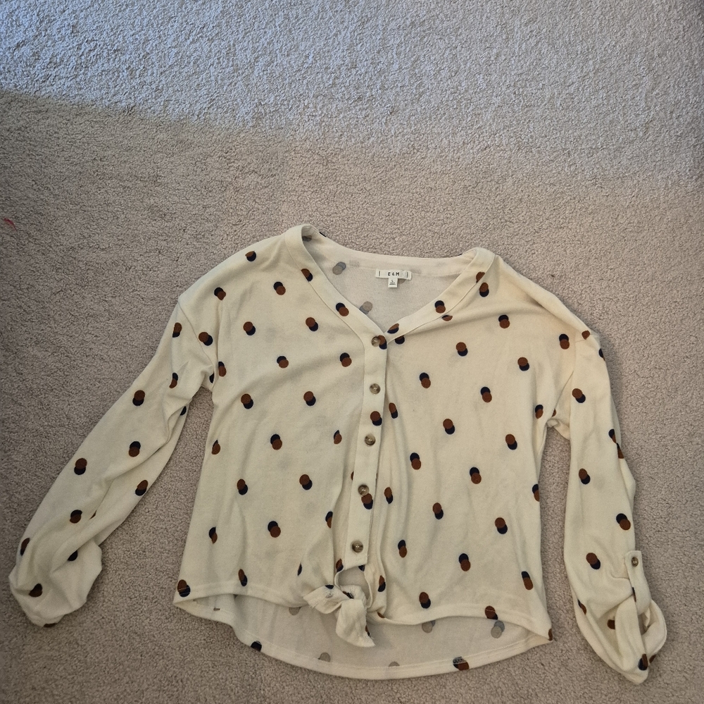 E&M Cream and Black Button Down Shirt with Notched Collar